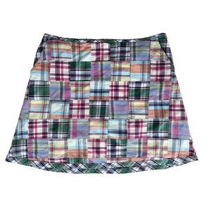 L.L Bean Patchwork Madras A-Line Skirt Lined Pockets Size Petite 16 Preppy